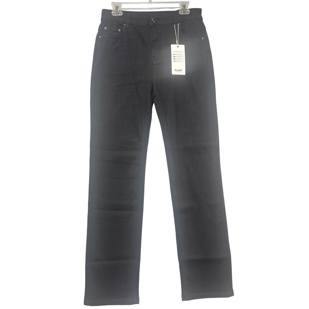 Guaile Denim Collection Black Straight Leg High Rise Stretch Jeans Womens NWT
